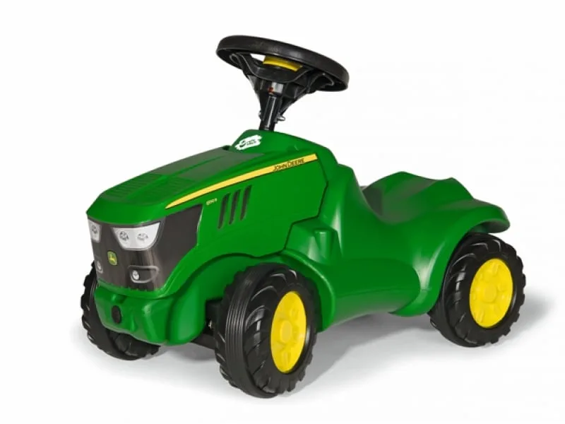 Rolly Toys Minitrac John Deere 6150R foot-to-floor toddler ride-on tractor in green and yellow with chunky tyres and steering wheel