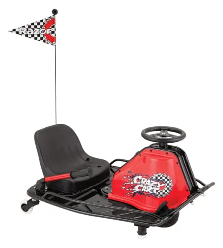 The Razor Crazy Cart - Black, a 24v electric ride-on go kart with a red Drift Bar and a pre-order sale tag.
