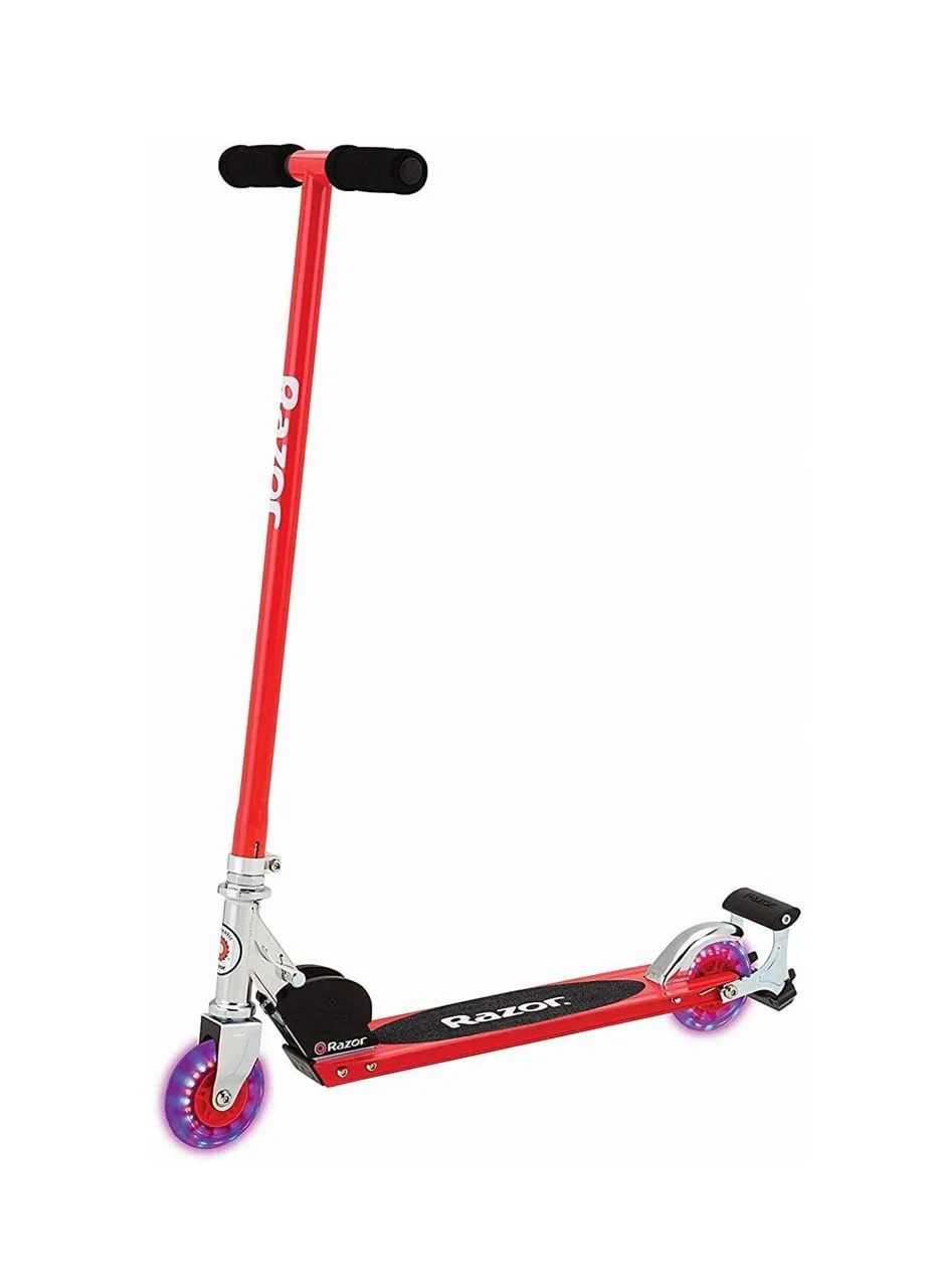 Razor S Spark Sport Scooter in red with light-up LED wheels, adjustable handlebars, and detachable spark bar, on a white background