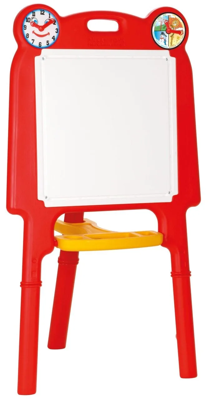 Pilsan Smarty Drawing Board red easel with adjustable legs, whiteboard surface, built-in clock and spinning disc for children aged 3 plus