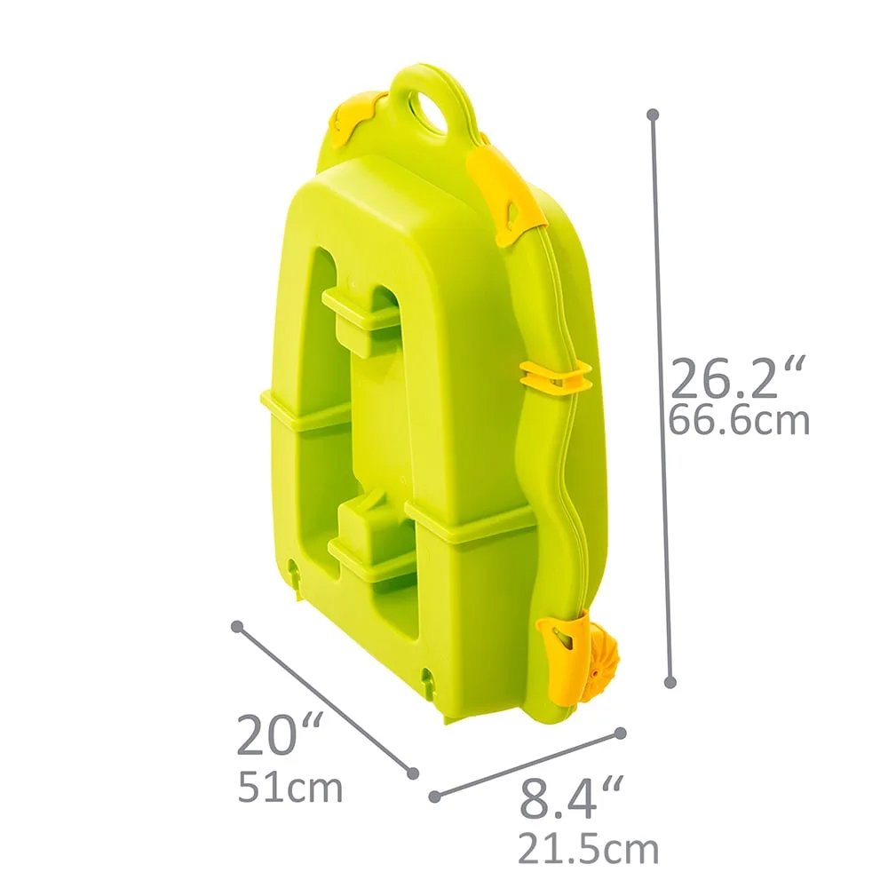 Jungle Water Fun Trolley folded into its carry case showing dimensions: 66.6 cm tall, 51 cm wide, and 21.5 cm deep.