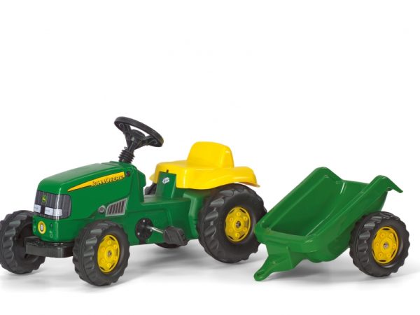 Rolly Kid John Deere Tractor with Trailer (Ages 2 - 5). Green toy tractor, with trailer - product image.