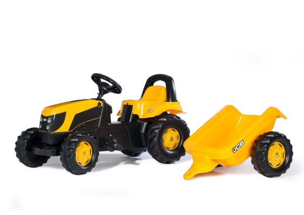 Rolly Kid JCB Kid Trac & Trailer (Ages 2 - 5) - A vibrant yellow toy tractor with a detachable trailer, perfect for young adventurers.