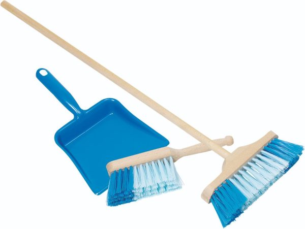 Plastic dustpan, handbroom and broom