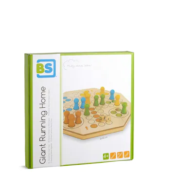 iant Running Home (Ages 6+) - Wooden base game with colorful counters and dice, suitable for indoor and outdoor play.