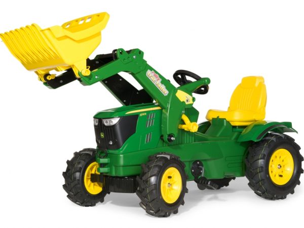 Rolly Farmtrac - John Deere 6210R Tractor: Frontloader & Pneumatic Tyres. A thrilling toy for ages 3-8, featuring a frontloader, pneumatic tyres, and an adjustable seat.