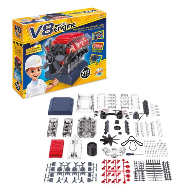 Buki Toys V8 Engine Model Kit - Educational Automotive Engineering Toy. Box and contents of the box.