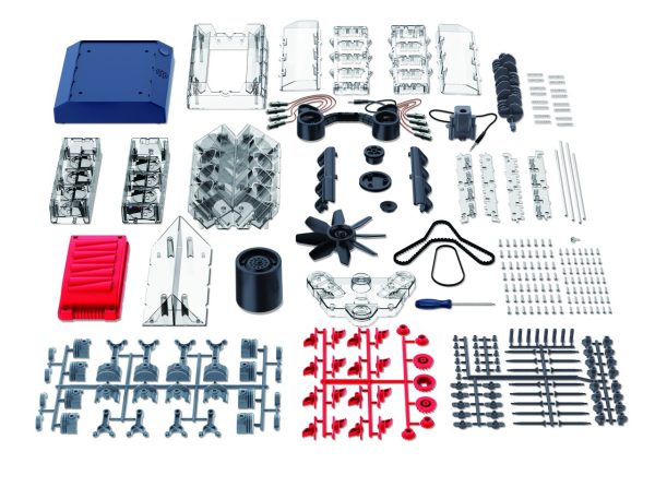 Buki Toys V8 Engine Model Kit - Educational Automotive Engineering Toy. Image showing all compenents.
