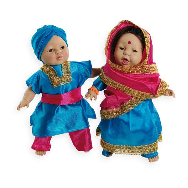 Geographical Dolls - Indian Boy (Age 3+) - A close-up of the doll's face, showing its realistic features and traditional Indian clothing.