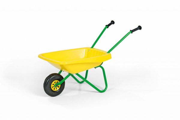 Rolly Wheelbarrow (Ages 2+) - Vibrant Yellow and Green Children's Metal and Plastic Wheelbarrow for Outdoor Play.