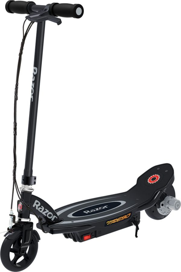 Razor Power Core E90 12 Volt Scooter - Black. product image of all black electric scooter for ages 8 and up.