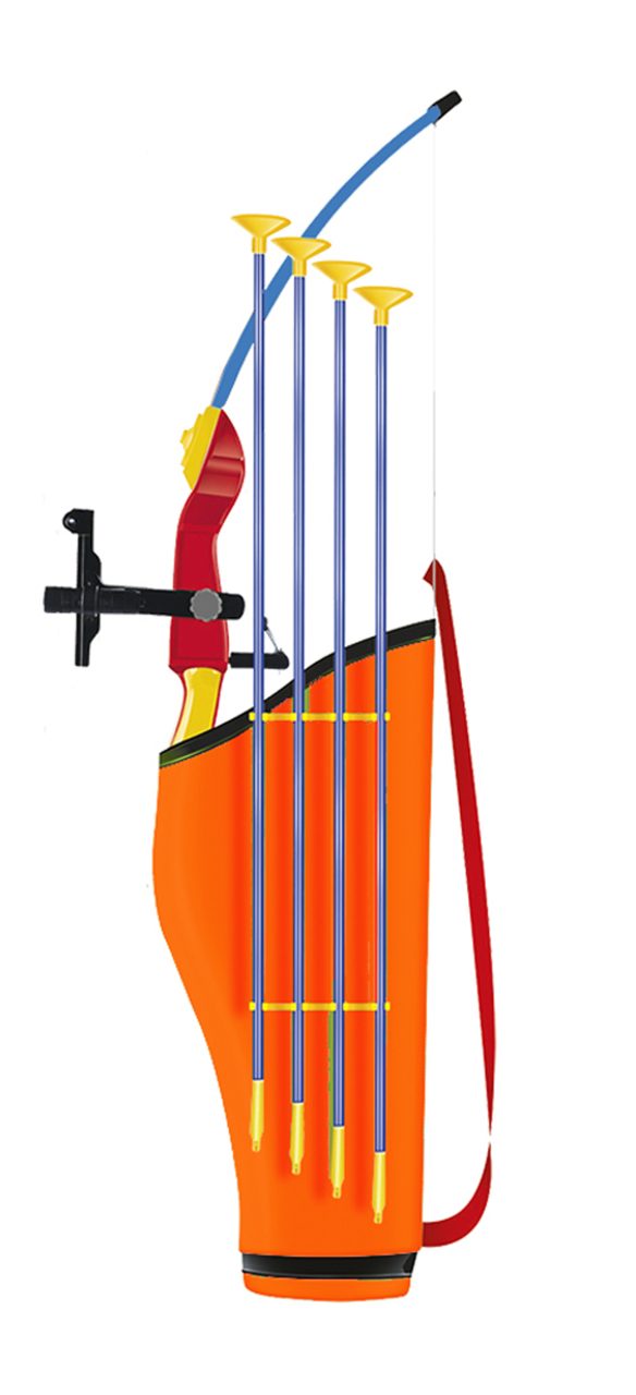 Archery Set - loaded quiver and bow. Product image.