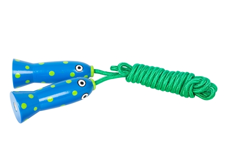 Jumping Rope Blue (Ages 6+) - Playful blue skipping rope with green polka-dotted handles.