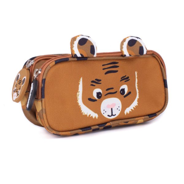2-ZIP ANIMAL FACE PENCIL CASE SPECULOS THE TIGER - Adorable tiger-themed pencil case for kids. Perfect for school supplies and treasures.
