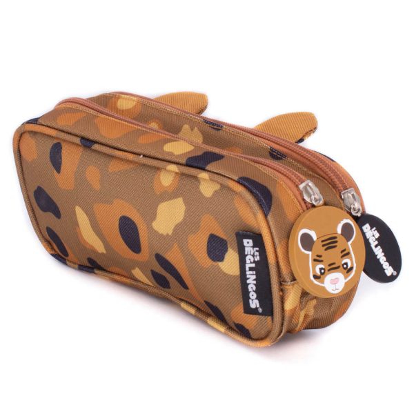 2-ZIP ANIMAL FACE PENCIL CASE SPECULOS THE TIGER - Adorable tiger-themed pencil case for kids. Perfect for school supplies and treasures. (back view)