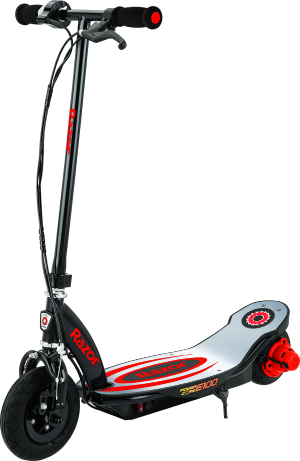 Razor E100 Electric Scooter (Red) - side image of the scooter.