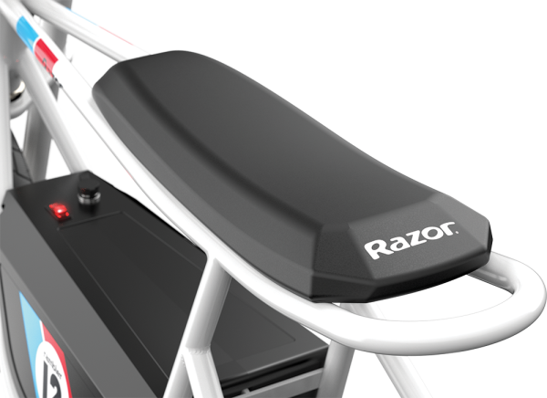 Razor Rambler 12 - close up product image of the seat on the mini-electric bike.
