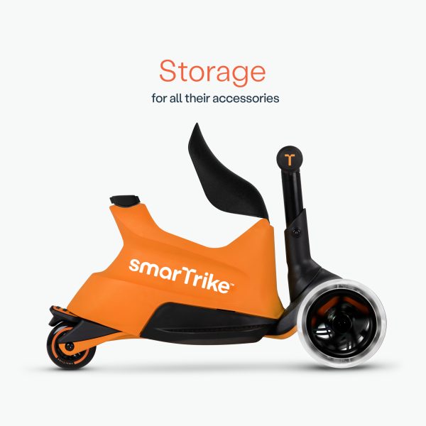 Xtend Scooter Ride on - Orange - marketing image; side view, xtend-ride on folded up.