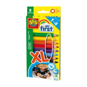 The SES Creative My First XL Coloured Pencils, showing the 8 chunky, ergonomic pencils designed for toddlers.