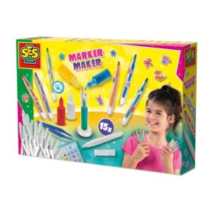 The SES Creative Marker Maker kit, showing the components needed to mix custom ink colours and assemble 15 unique markers.