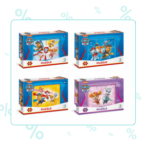 The box for the DODO Paw Patrol 30-piece jigsaw puzzle, featuring a colourful image of the characters Marshall, Rubble, and Chase.