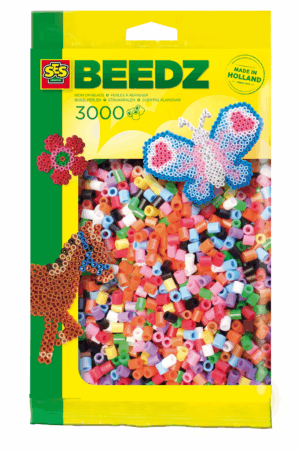 A refill bag containing 3000 SES Beedz Iron-On Beads in a standard, bright basic colour mix.