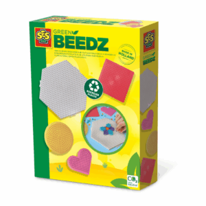 The SES Creative Green Beedz Pegboards, a pack of four different shaped boards (square, circle, hexagon, heart) made from recycled plastic for iron-on bead crafts.