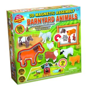 The box for the Small World Learning 3D Magnetic Barnyard Animals set, showing the mix-and-match magnetic animal pieces and the included playmat.
