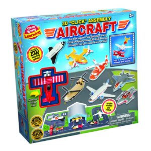 The box for the Small World Learning 3D Click Assembly Aircraft set, showing the various mix-and-match plane and helicopter parts.
