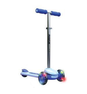 The Razor Rollie 2-in-1 Scooter in blue, showing its three-wheel design and multi-colour light-up front wheels.