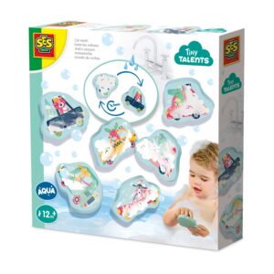 The box for the SES Creative Tiny Talents Car Wash bath toy, showing the 6 foam cars that magically change colour in water.