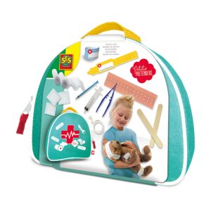 The SES Creative Pretend Play Doctor's Case, a soft-sided carry case filled with realistic first-aid supplies like bandages, plasters, and syringes for role-play fun.