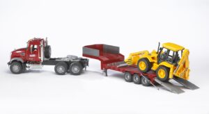 MACK Granite Low loader truck with JCB 4CX Backhoe loader