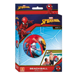 Blue Mondo box displaying the Spider-Man inflatable ball and a 50cm diameter size