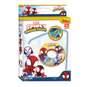 Marvel Spidey and His Amazing Friends inflatable swim ring packaging showing a 50cm diameter pool float for toddlers.