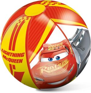 Red and yellow kids inflatable beach ball featuring Lightning McQueen graphics