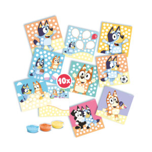 SES Creative craft kit containing three tubs of finger paint and ten printed Bluey character cards.