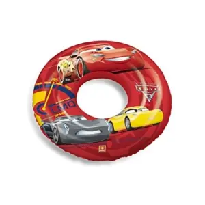 Bright red inflatable swim ring featuring colourful graphics of Lightning McQueen, Cruz Ramirez, and Jackson Storm from Pixar's Cars 3.
