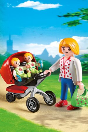 Playmobil City Life Mother with Twin Stroller – Family Figure Playset Toy