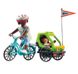 Playmobil Bicycle Excursion set featuring three figures, three bicycles, and a bicycle trailer for family role play.
