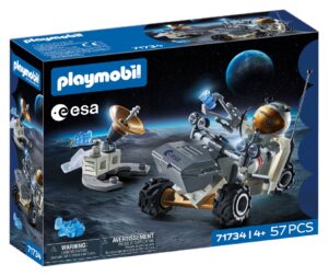 Playmobil Action Heroes Space Mission Starter Pack featuring an ESA astronaut, moon rover, and research station with satellite dish.