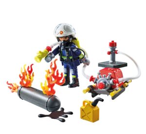 Playmobil Firefighter with Water Pump Playset – Rescue Figure with Firefighting Equipment