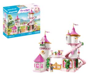 Playmobil 71845 Princess Magic Castle featuring a King and Queen figure, grand spiral staircase, and fairytale palace accessories for kids.