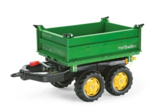 Rolly Toys Mega Trailer John Deere green with twin axle and yellow hubs shown closed, 88 x 45 x 47 cm, ages 3 plus