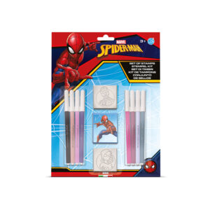 Marvel Spider-Man blister pack stamp set with 8 Giotto Turbo Colour felt-tip pens, 2 wood rubber stamps and ink pad, ages 3 plus