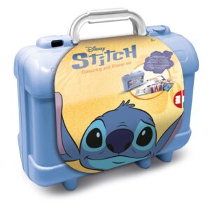 Multiprint Disney Stitch colouring and stamp travel set in blue carry case showing Stitch face and 3+ age rating on label