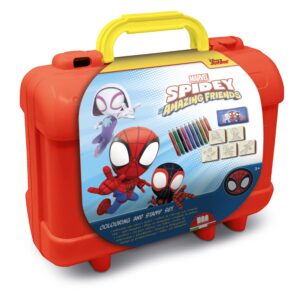 Multiprint Spidey and His Amazing Friends red carry case colouring and stamp set, officially licensed Marvel Disney Junior, ages 3 plus