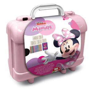 Multiprint Disney Minnie Mouse pink plastic travel case coloring and stamp set for kids aged 3 and over, SKU 42866MP