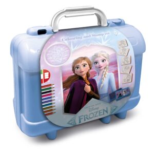 Multiprint Disney Frozen 2 Colouring and Stamp Set in blue suitcase case featuring Anna and Elsa, ages 3 and over, SKU 42981MP