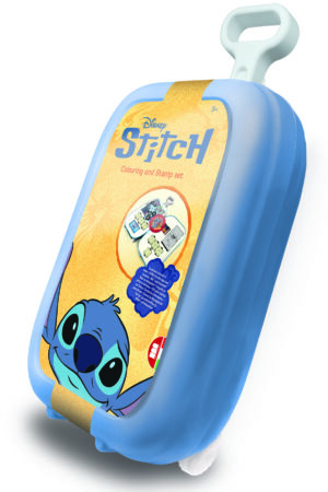 Disney Stitch Colouring and Stamp Set Trolley by Multiprint, blue hard-shell rolling case with Stitch character artwork, ages 3 plus